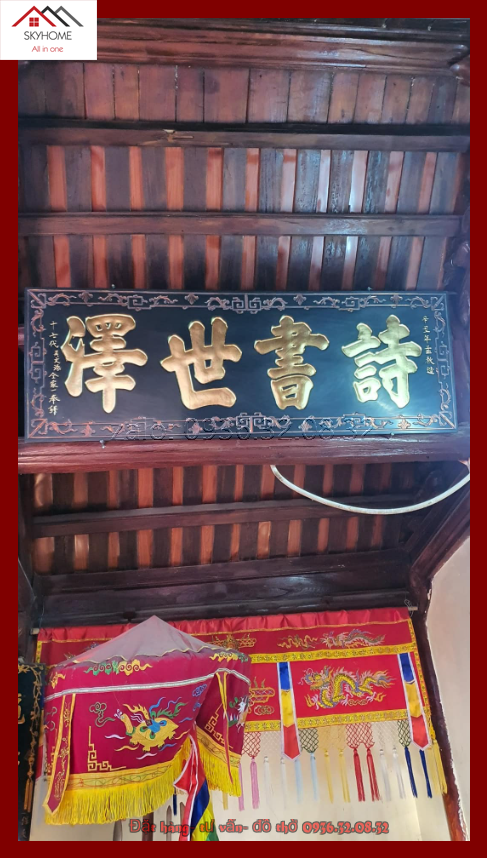 Hoành phi gỗ phòng thờ chữ THI THƯ THẾ TRẠCH